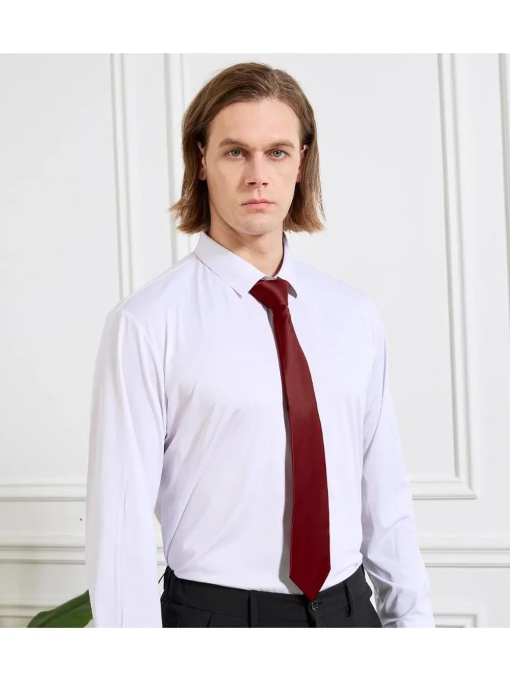 Men's Burgundy Solid Microfiber Plain Formal Silk Necktie For Business Dress Tie